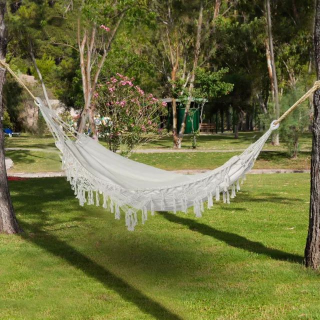 Outdoor Brazilian-Style Cotton Hammock Bed Backyard w/ Carrying Bag, 330 lbs