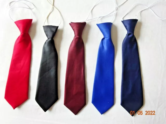 Childrens/Kids/Boys/Girls Shiny Satin Finish Pre-Tied Plain Elastic Neck Tie