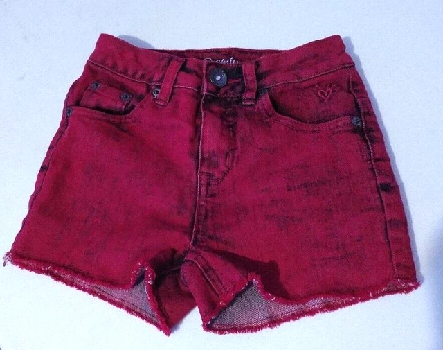 Pre-Owned Justice Premium Red/Black Mix Jean-Denim Cut-Off Shorts 10S Girls  VGC