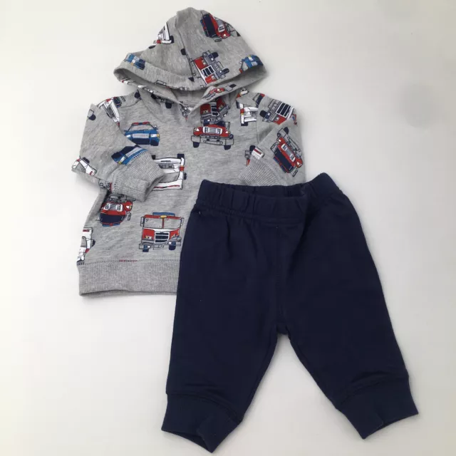 Carter's Baby Boys  2Pc Cotton Firetruck-Print Hoodie n Jogger Pants Set 3MO