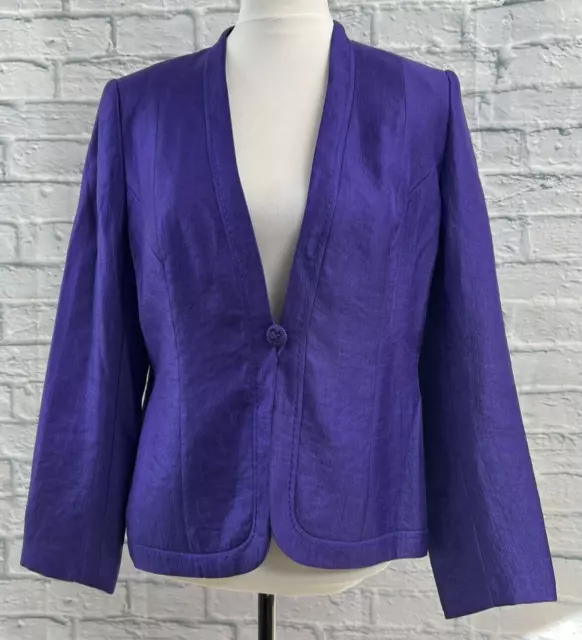 Jacques Vert Purple Blazer Jacket Size 12 Occasion Party One Button Crepe Smart