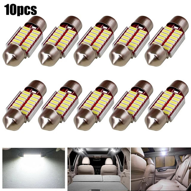 Lot De 10 Ampoules LED Intérieur Voiture 12V 36mm | 3 SMD 5050, Blanc, Pour Plafonnier, Coffre, Plaque D'immatriculation - 14