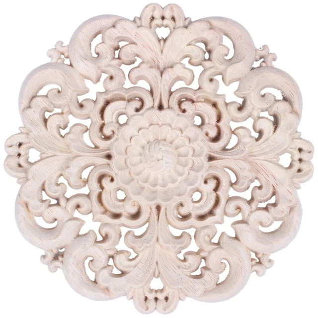 Woodcarving Furniture Decoration Solid Wood Door Round Applique Flower X5C6