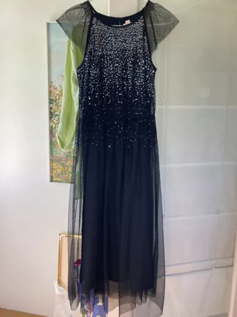 Girls’ Long Black Sequin Dress Netting cap net sleeves Cat & Jack sz XL 14-16