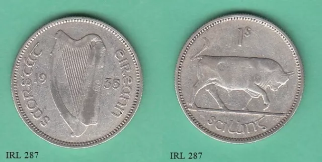 Ireland 1 One Shilling 1935 Silver Coin