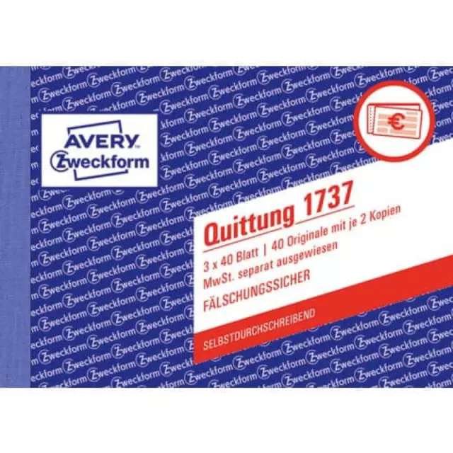 Avery Zweckform Quittung, Mwst. Separat Ausgewiesen Formularbuch 1737 (400418201