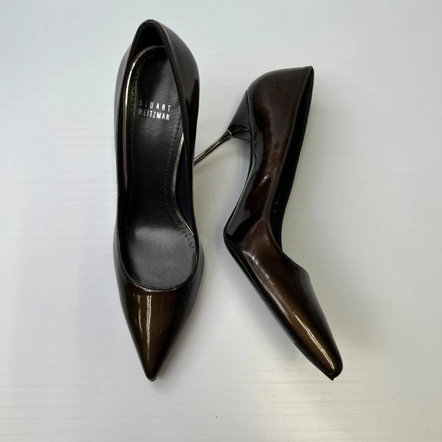 Stuart Weitzman Pump Women 9.5 Leather Patent Stilleto Heel Shiny Metal Cruise +