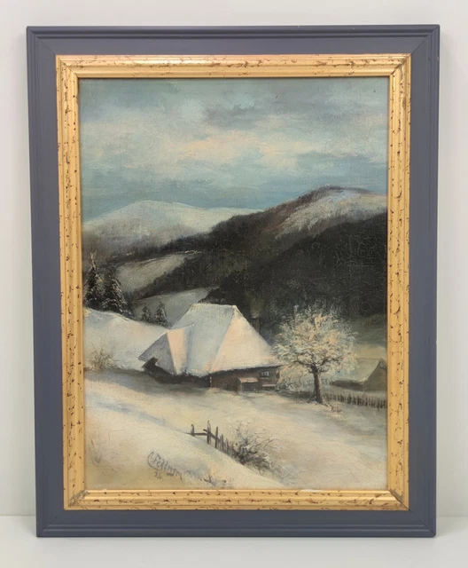 Tableau Huile Karl Seifert - Paysage Avec Arbres 38x47 Cm - Original Vintage 1925-1975