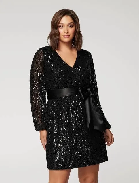 Forever New Frieda Curve Sequin Mini Dress - Size 18 Black
