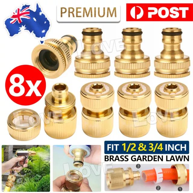 8PCS Brass Garden lawn Water Hose pipe fitting Connector tap adaptor 1/2" 3/4"