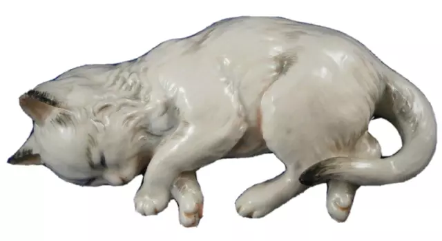 Nymphenburg Porcelain Sleeping Cat Figurine Figure Porzellan Katze Figur German