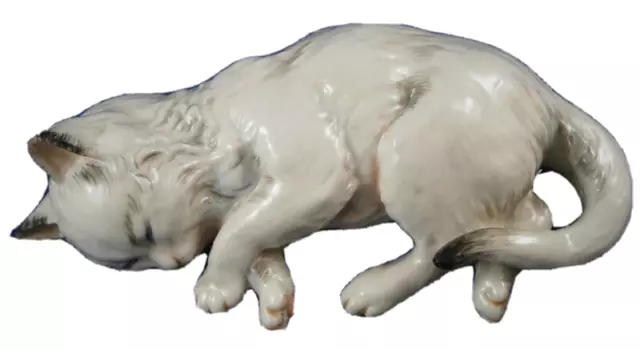 Nymphenburg Porcelana Sueño Gato Figurine Figure Porzellan Katze Figur Alemania