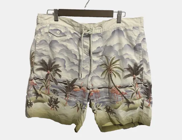 TOMMY BAHAMA RELAX Mens Med Swim Trunks Mesh Lined Palm Trees Flamingo ...