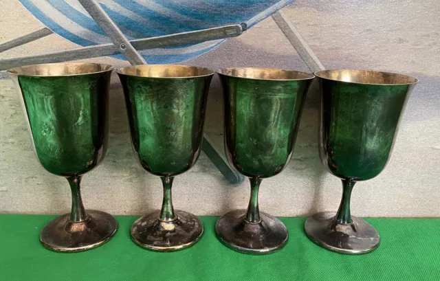 4 x SHERIDAN EPS Silver Plate Wine Water Goblets Lot 6-1/2” Tall Nice Patina