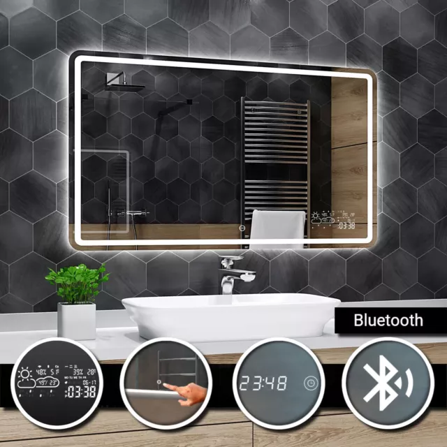 Madrid ILLUMINATO LED specchio del bagno BLUETOOTH TOCCO Orologio meteorologica