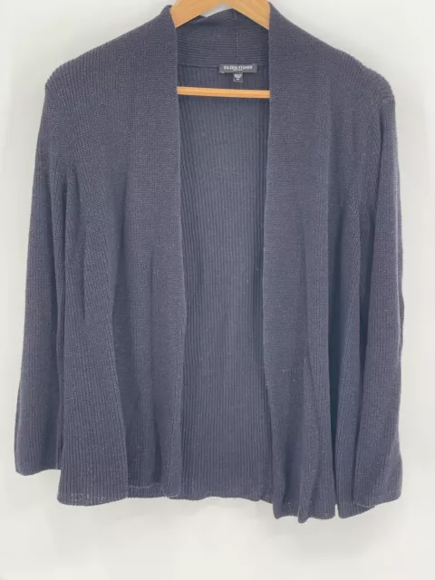 Eileen Fisher Open Knit Cardigan Sweater Blue Large Petite Women Silk Blend