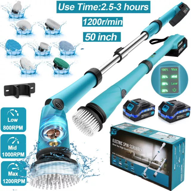 50 inch Adjustable Handle Electric Spin Scrubber,Cordless Cleaning Brush Cleaner