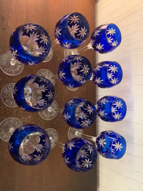 11 verres à vin du Rhin overlay bleu en cristal NO Baccarat (prix à la pièce) 3