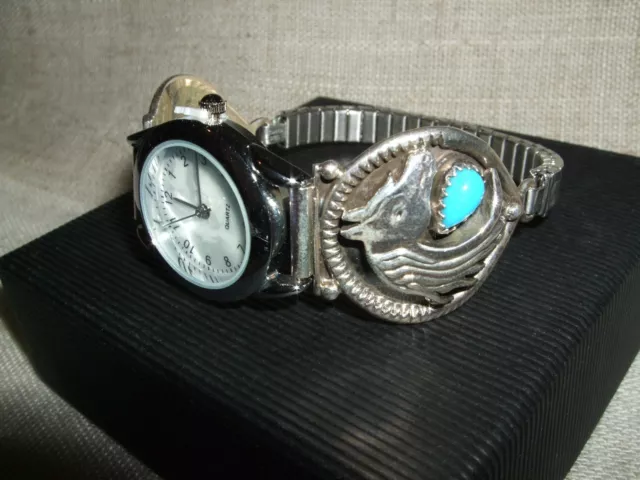 Orologio Watch Navajo Native Turchese Turquoise Cavallo Indianer Uhr Argento 925