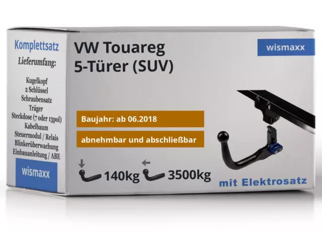 ANHÄNGERKUPPLUNG für VW Touareg ab 18 vert. abnehmbar ORIS +13pol E-Satz JAEGER