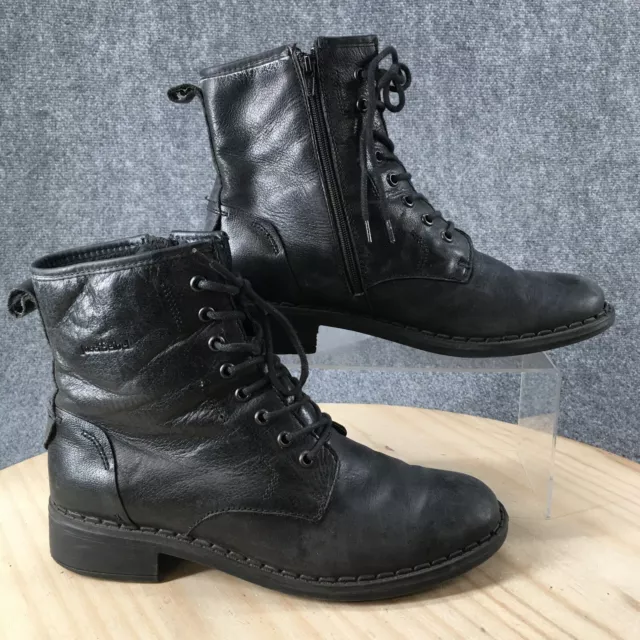 Josef Seibel Boots Womens 41 Military Black Leather Cuban Lace Up Casual Comfort