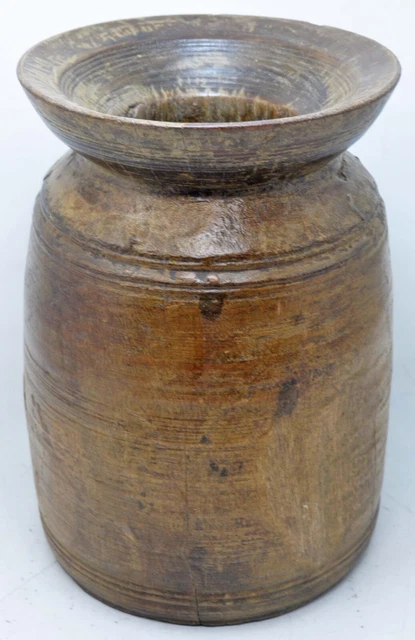 ANTIQUE WOODEN HIMALAYAN Water Storage Matka Pot Original Old Hand ...