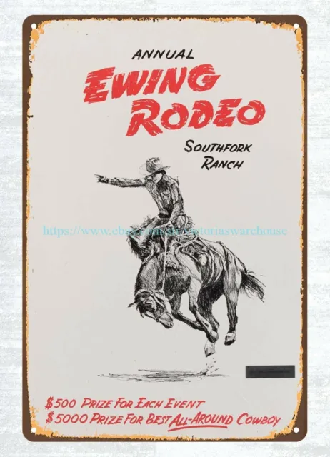 vintage reproduction Ewing Rodeo event Dallas metal tin sign