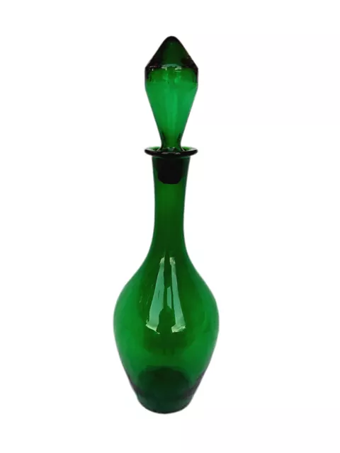 Antique Emerald Green Glass Decanter Genie Bottle With Stopper