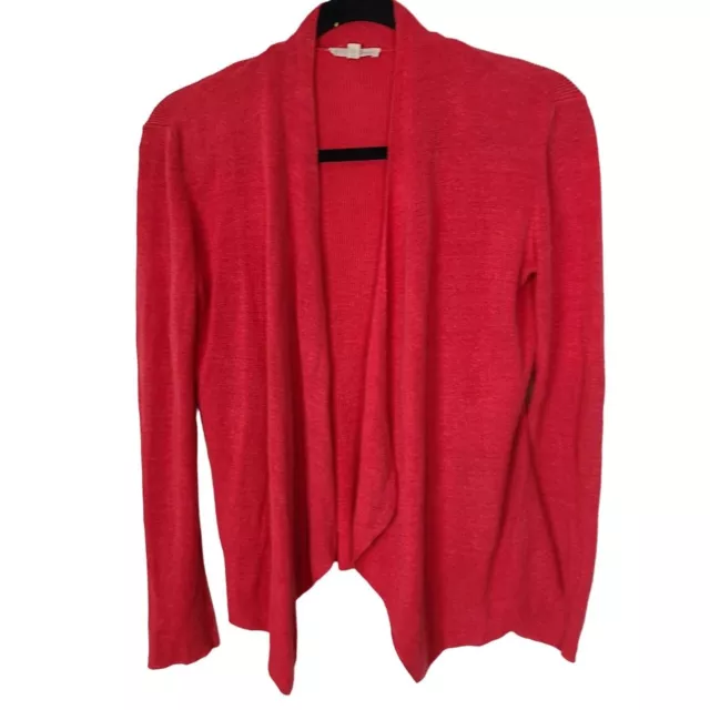 Eileen Fisher Womens XS Orange Organic Linen Open Front Knit Cardigan Sweater