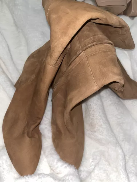 Steve Madden Shaya Boots Cognac Brown Over The Knee Suede Leather Heels Size 10