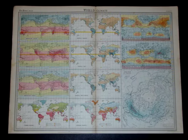 THE TIMES ATLAS 1921  - WORLD CLIMATE Map Plate 3
