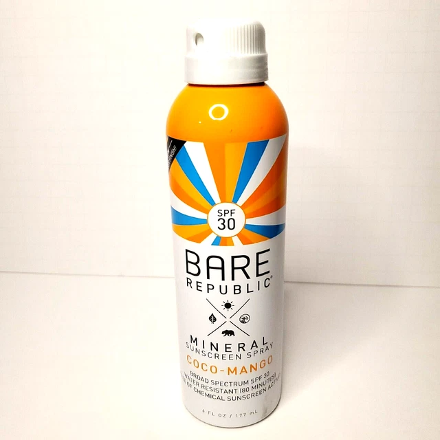BARE REPUBLIC MINERAL SUNSCREEN SPRAY SPF 30 Coco Mango -FREE SHIPPING -Exp 3/25