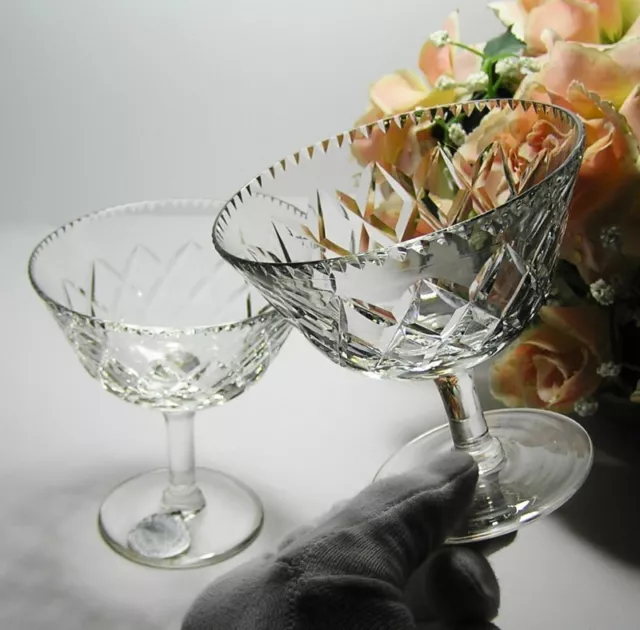 WEBB CORBETT CRYSTAL Footed DISHES Glasses  c1930s~40s DIAMOND Cut SIGNED Label