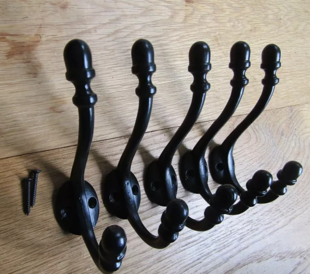 5 x classic cast iron Rustic hat and coat hooks vintage retro victorian hooks