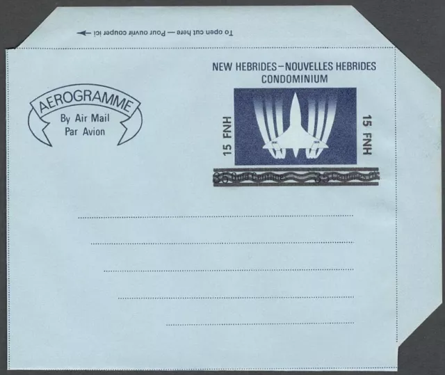 New Hebrides 1977 15fnh on 35c Airplane Paris (large) surcharge aerogramme mint