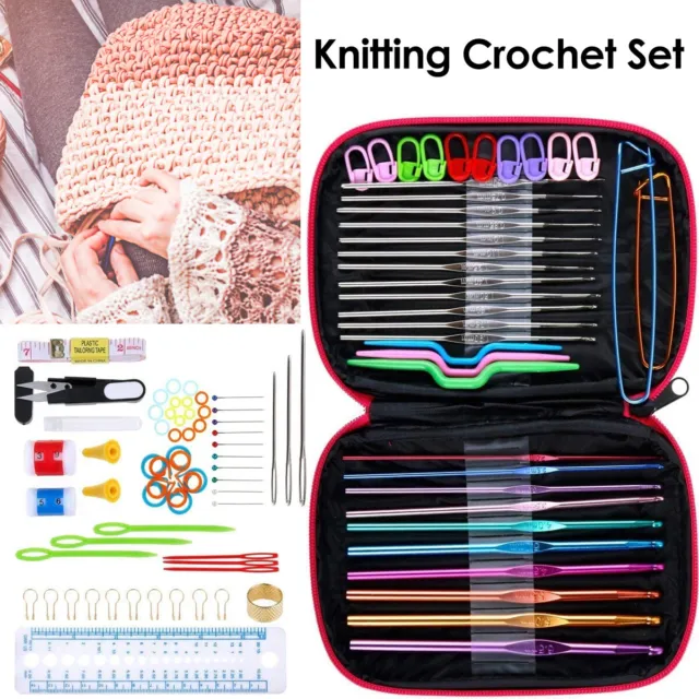 100Pcs Sweater Needle Knitting Tool Set Crochet Hooks Kit with Case weVxy