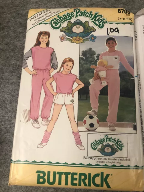 Butterick 6705 sewing pattern Cabbage Patch Kids sweat clothes, Girls 7-10 UNCUT