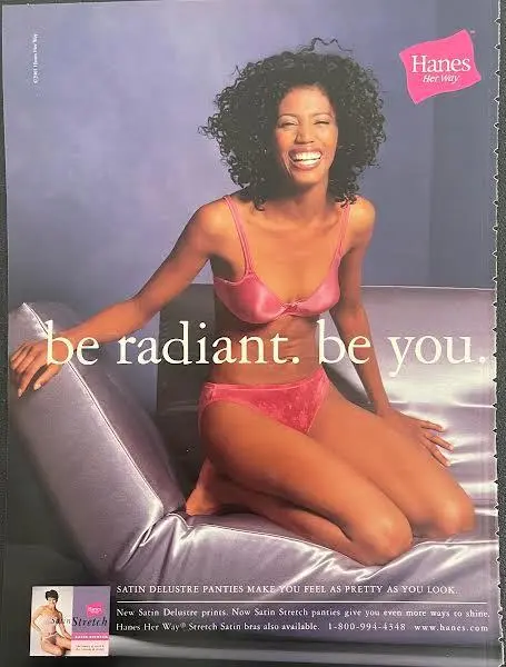HANES HER WAY underwear vintage print ad from 2001 sexy satin bra