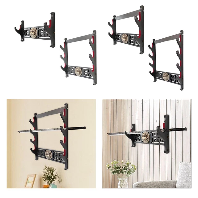 Support Pour Katana Samouraï 2 Niveaux Noir - 37x25cm, En Bois Compressé, Pour Affichage Horizontal