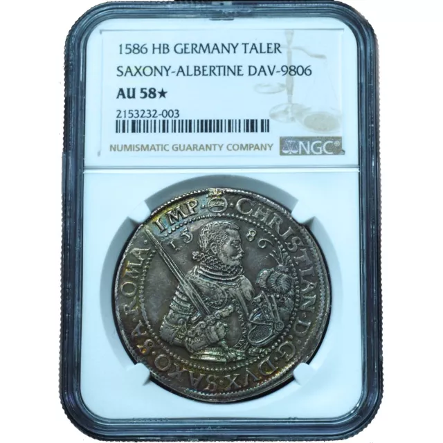 1586 Saxony-Albertine Thaler German States AU58* NGC - Beautifully Toned