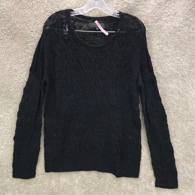 Rag & Bone Cotton Open Knit Long Sleeve Black Sweater Top Womens  Size M Medium