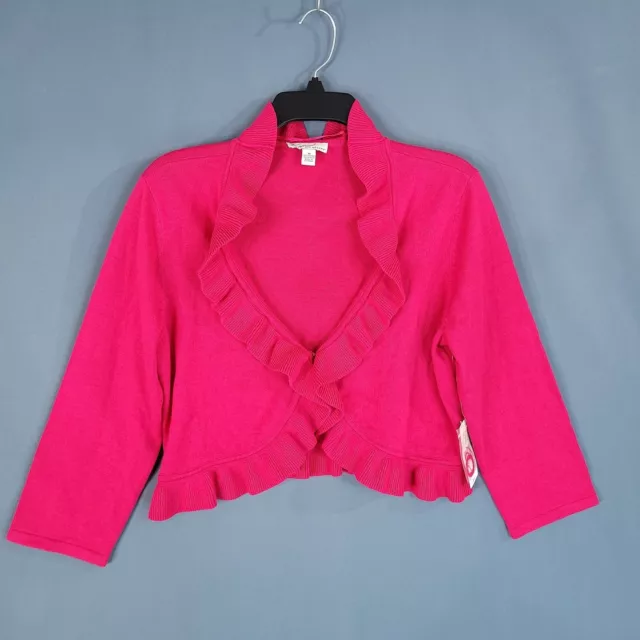 Kim Rogers Women's 3/4 Sleeve Cardigan Shrug Ruffles Pink Size M