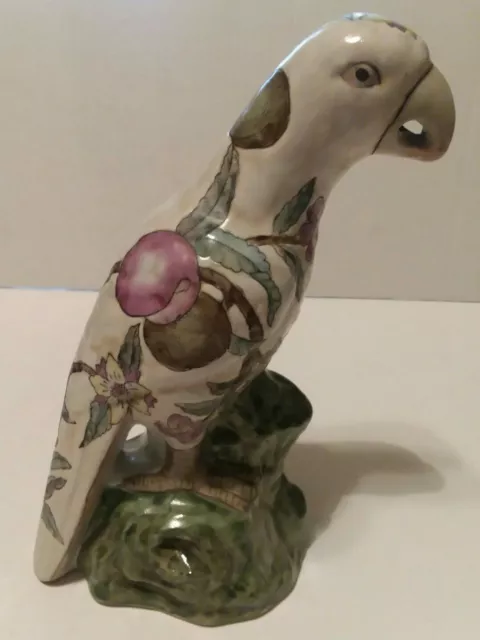 WBI Parrot Ceramic Hand-Painted Flower Bird Pottery Sculpture White Floral Plum