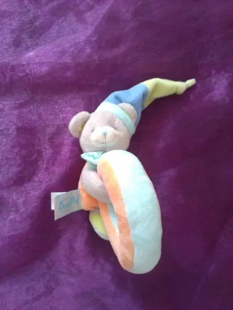 Doudou ours hochet grelot bouée orange bleu vert  Babynat baby nat