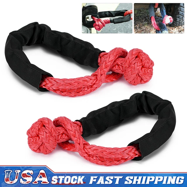 Soft 2pcs Shackle Synthetic Road Tow Recovery Rope Strap 1/2' X 22 Inch 55000LBS