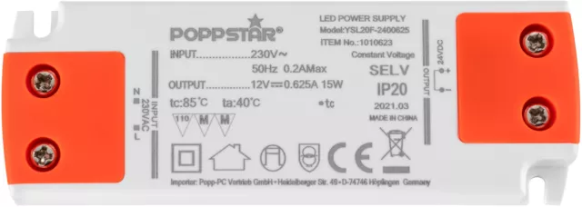 Transformateur slim 24 V (pour les LED jusqu'à 15 Watt) ultra plat 24V DC 0,625A 3