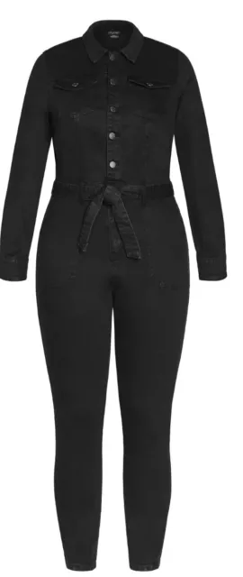 Evans City Chic Black Wash Denim Plus Size 18 M  Jumpsuit Playsuit Long Sleeve