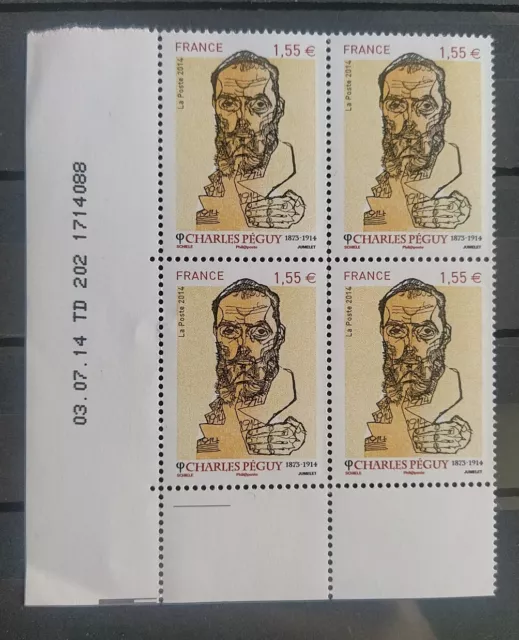 4 Timbre 2014 FRANCE N°4898 Neuf** Charles PEGUY (Littérature) TB, MNH Coin Daté