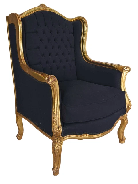 Fauteuil rococo en hêtre massif argenté Stockholm