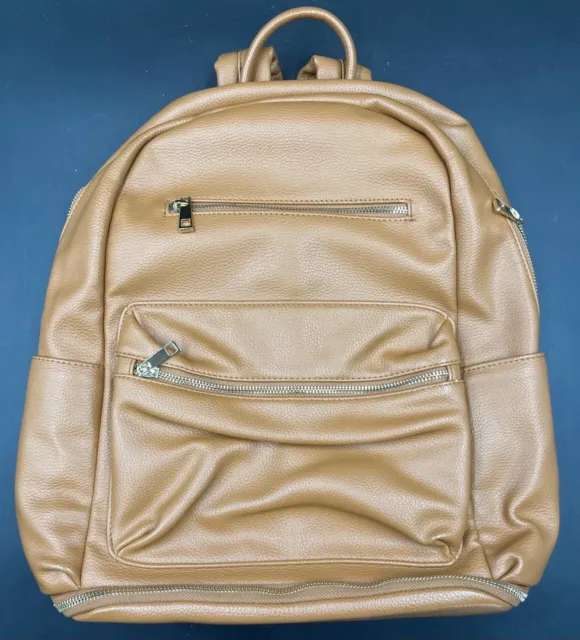 MOMINSIDE Diaper Bag Backpack, Vegan Leather Baby Bag - Brown
